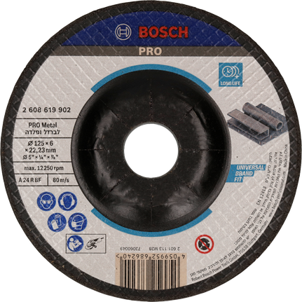 Disco abrasivo para metal Bosch PRO de 125 x 6 mm para trabajos en metal.